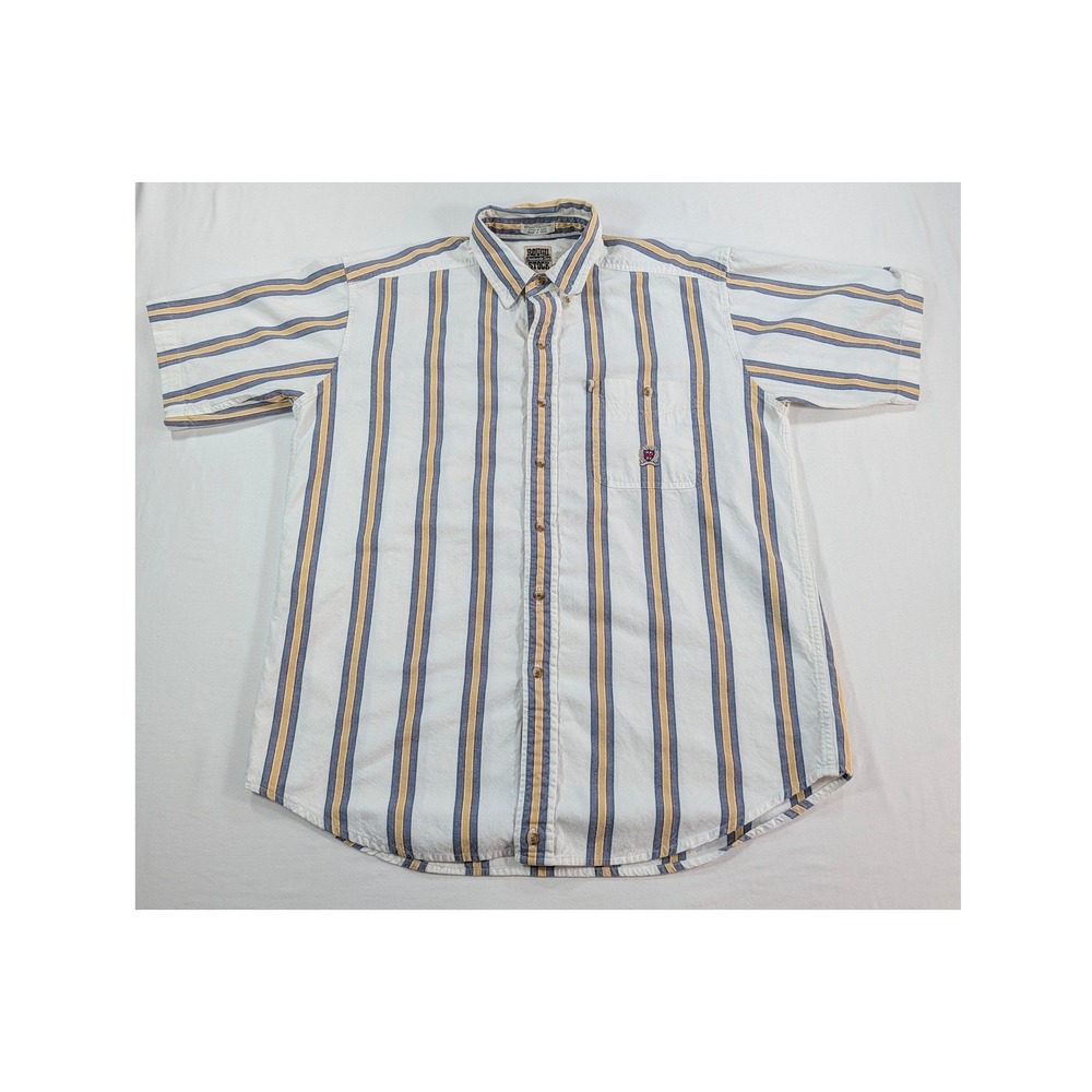 Rough Stock Panhandle Slim Mens Large Striped Short Sleeve Button Down Shirt